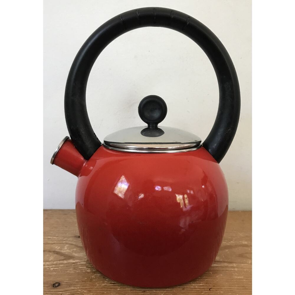Vintage Style Copco Flame Red Ombre Enamel Metal Stovetop Tea Kettle Pot